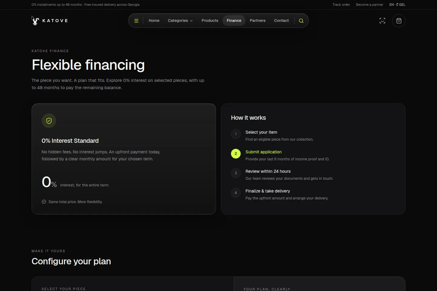 Katove financing explainer page